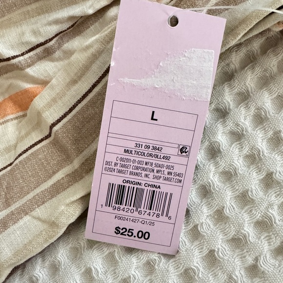 Striped Tan and White Button-front A-line dress from Wild Fable - NWT szL - Picture 2 of 5